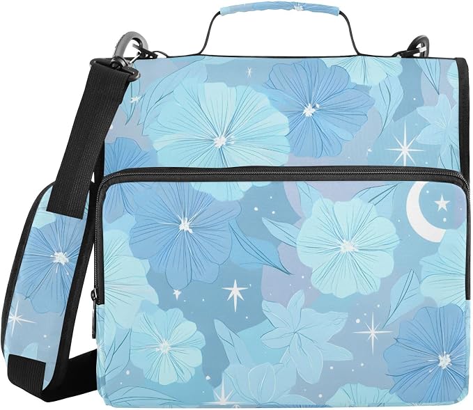 3 D-Ring Zipper Binder Bag, Light Blue Flowers Hibiscus Pattern Removable Binder with Zipper Case Hold 700+ Sheets& 13 Inch Laptop for School Office Supplies Organizer
