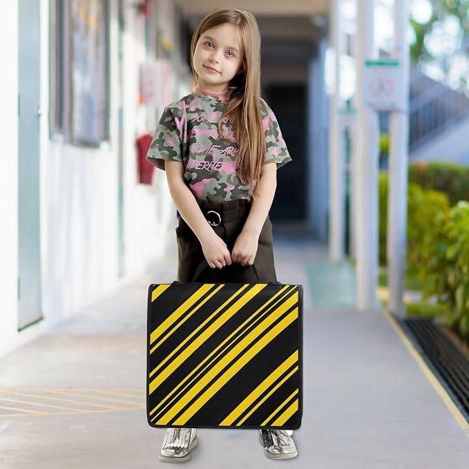 3 D-Ring Zipper Binder Bag, Black Yellow Diagonal Striped Removable Binder with Zipper Case Hold 300+ Sheets& 13 Inch Laptop for School Office Supplies Organizer