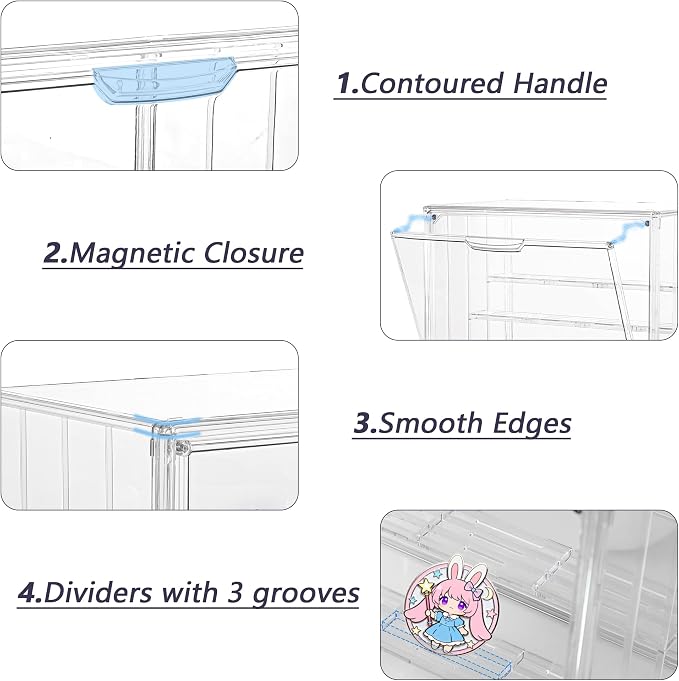 Acrylic Display Case for Figures, 4-Layer Stackable Storage Box | Display Cases for Collectibles, Tool Free Assembly, High Transparency Design, Magnetic Door, Adjustable Divider