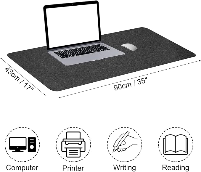 PATIKIL Desk Mat, 35x17 Non-Slip Waterproof PU Leather Desktop Protector, Dual Sided, Black