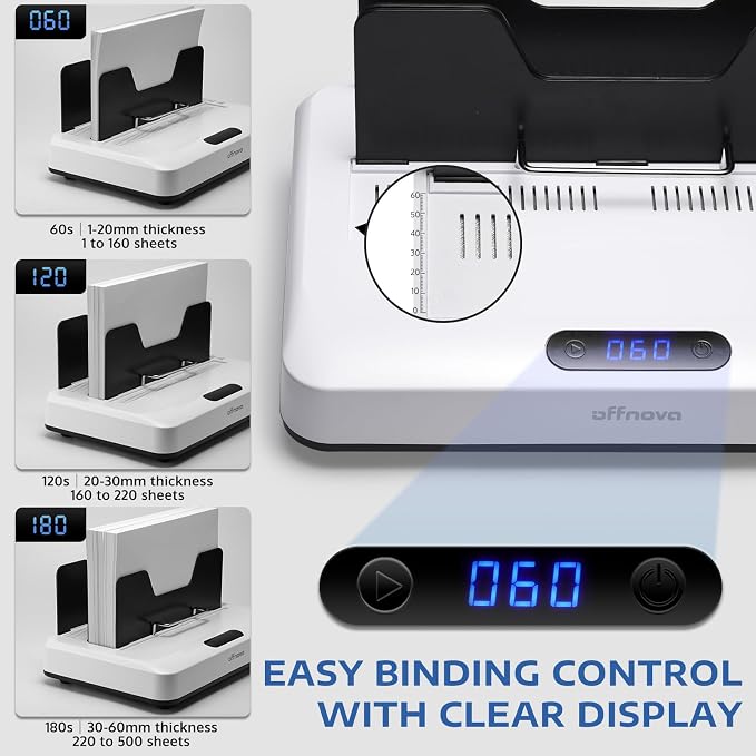 OFFNOVA Thermal Binding Machine 500 Sheets Capacity, No Preheat, Air Cooling, Book Binder Machine with 10 Binding Covers, A4/A5/Letter Size Business Documents, Office and Homeschool Projects