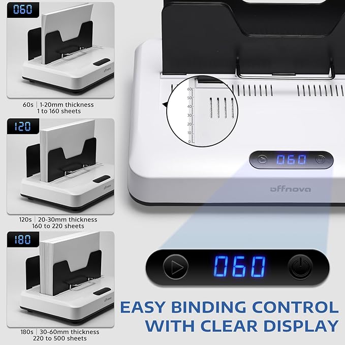 OFFNOVA Thermal Binding Machine 500 Sheets Capacity, No Preheat, Air Cooling, Book Binder Machine with 20 Binding Covers, for A4/A5/Letter Size Business Documents, Office and Homeschool Projects