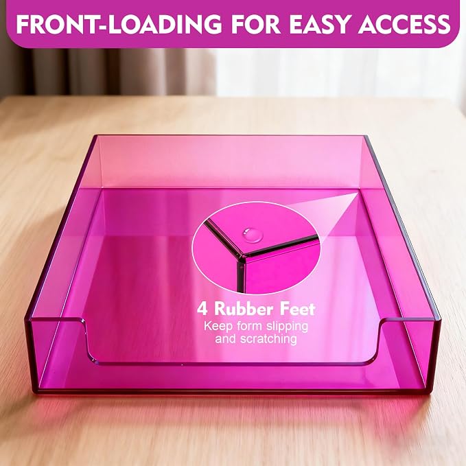 Paper Tray Acrylic File Organizer for Desk Letter Tray Desk Organizer Document Holder Sorter Storage for A4 Office Supplies Magazines, 13.8x10.6x2.4 Inches, Bright Purple