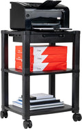 Mind Reader Compact Rolling Printer Cart, Utility Stand with Wheels and Drawer, Space Saving Printer Stand for Home Office, Adjustable 2 or 3 Tier, Black