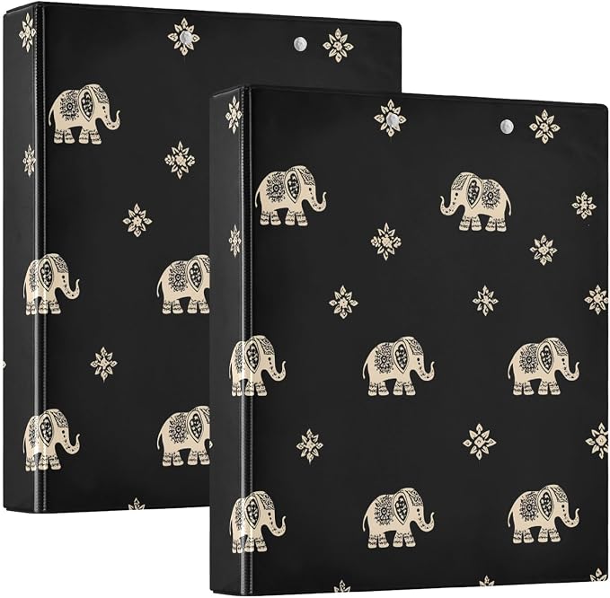 3 Ring Binder Indian Elephant Black 1.5 inch Binders Three Ring Binders with Clipboard Fit 8.5'' x 11'' Paper 3 Interior PVC Clear Pockets for Office Supplies