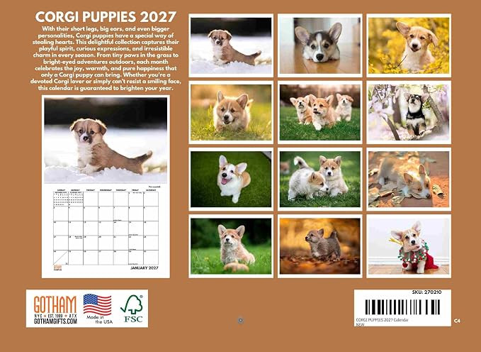 Corgi Puppy Calendar 2027 Monthly Wall Calender 12 Month