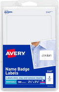 Avery® Customizable Name Tags, 2-1/3" x 3-3/8", White, 100 Removable Name Badges (05147)