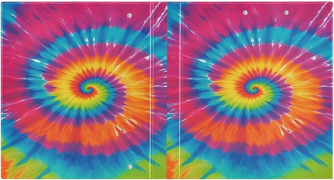 Tie Dye Round Ring Binders 1.5 Inch Rainbow 3 Ring Clipboard Binder for Office School Work Supplies File Folder 200 Sheet Capacity 2 Pieces