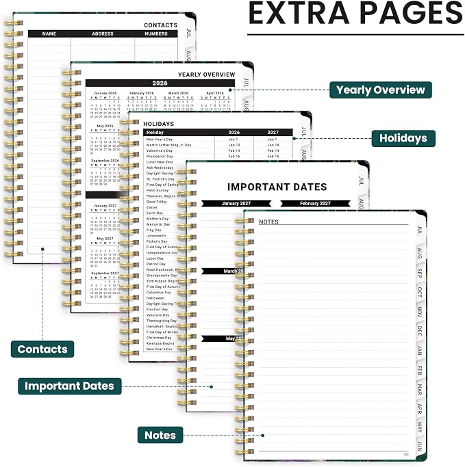 Planner 2026-2027, Academic Year Monthly & Weekly Planner Caledndar, July 2026 - June 2027, Hardcover Large Planning Agenda Book with Tabs for School Office Supplies, 8.5" x 11" - Verdant Whispers