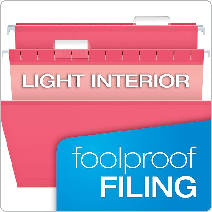 Pendaflex Reinforced Hanging File Folders, Letter Size, Pink, 1/5 Cut, 25/BX (4152 1/5 PIN) (Pack of 10)