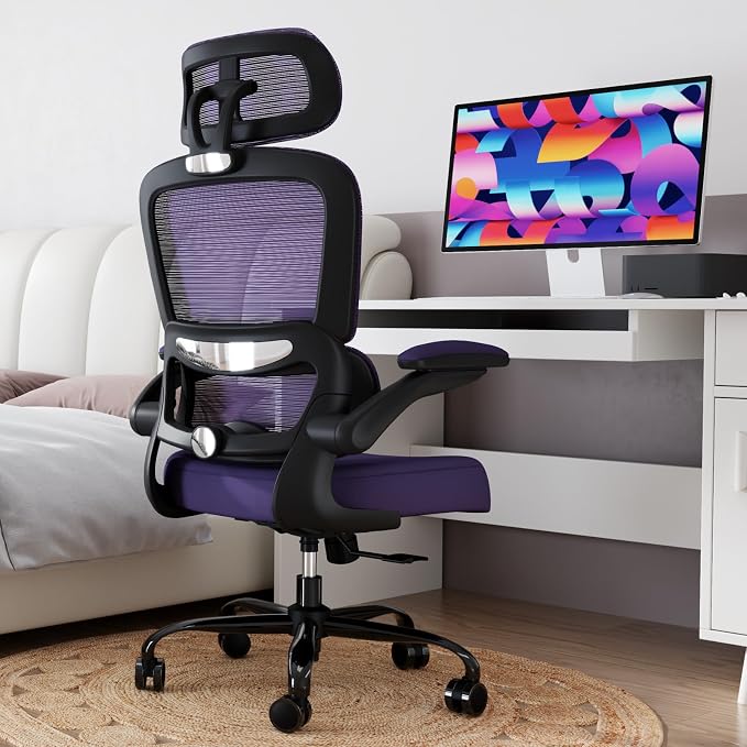 TRALT Office Chair Ergonomic Desk Chair - Gaming Chair with Lumbar Support | 330 LBS Home Office Desk Chairs with Headrest, Reading Chair with Flip-up Armrests, Comfortable Computer Chairs (1, Violet)