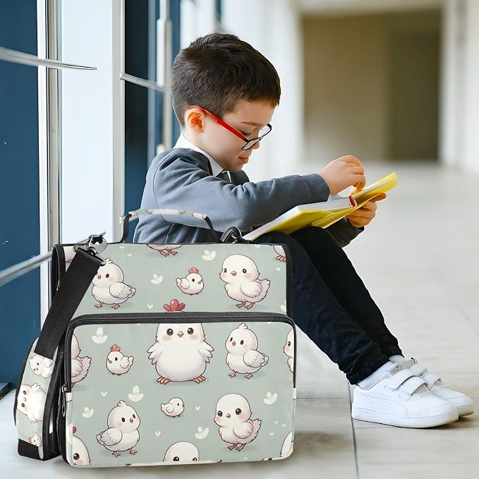 Cute Animal Chicken Farm Zipper Binder Bag 3 Ring Binder with Shoulder Strap Zip Up 500 Sheets Capacity Multi Pockets for School Office Supplies