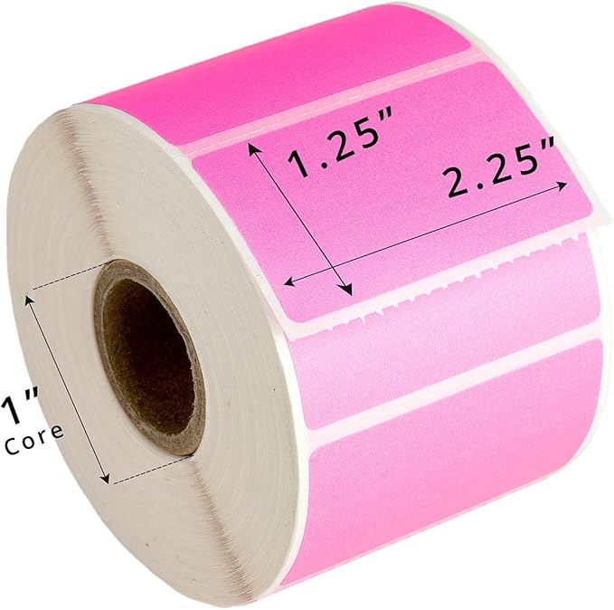 HOUSELABELS 2.25" x 1.25" Pink Address Labels on 1" Core Compatible with Zebra and Rollo Printers, 1 Roll / 1,000 Labels per Roll