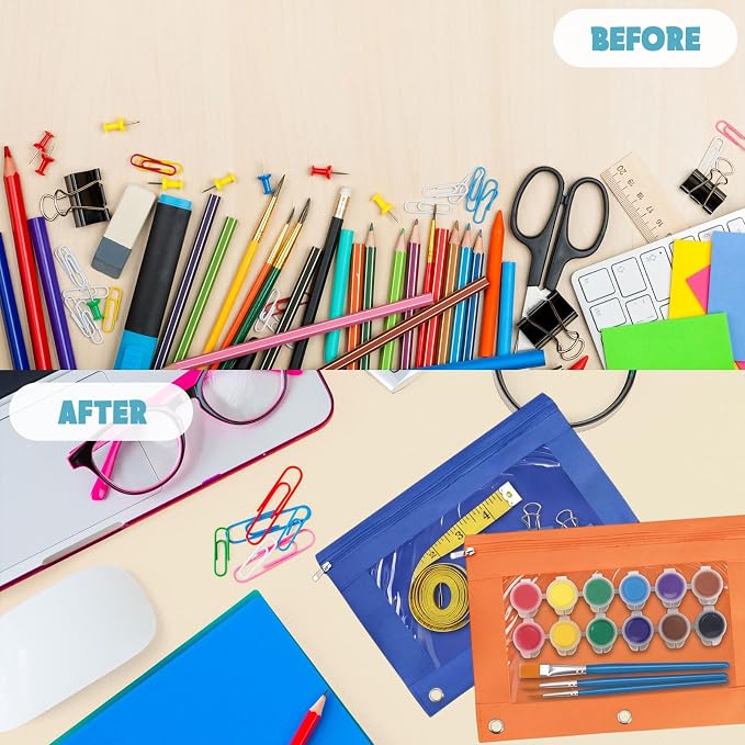 Marspark 30 Packs Pencil Pouch 3 Ring Binder Pen Pouch Cloth Pencil Pouches Zipper Pen Case Bag with Clear Window for Office Writing Supplies Gifts (10 Color)