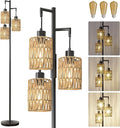 70" Floor Lamps for Living Room, Stepless Dimmable Boho Floor Lamp with 3 Bulbs, Tall Farmhouse Industrial Corner Standing Tree Lamp for Bedroom, Office, Study Room, Dining Room, Black