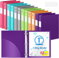 Henoyso 1 Inch 3 Ring Colored Binders Soft Flexible, 8.5'' x 11'' Plastic Floppy Binders Bendable with 2 Pockets, Colorful Binder Bulk for School Office Business ，12 Pack (Assorted Stylish Color)