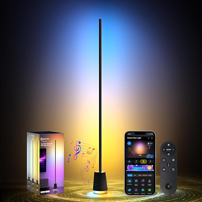 Lanmonlily Corner Floor Lamp, 1600lm RGB Corner Lamp, with Bluetooth Speaker and White Noise, Compatible with Alexa & Google, 16 Million DIY Colors, Sync with Music, for Bedroom &Living Room