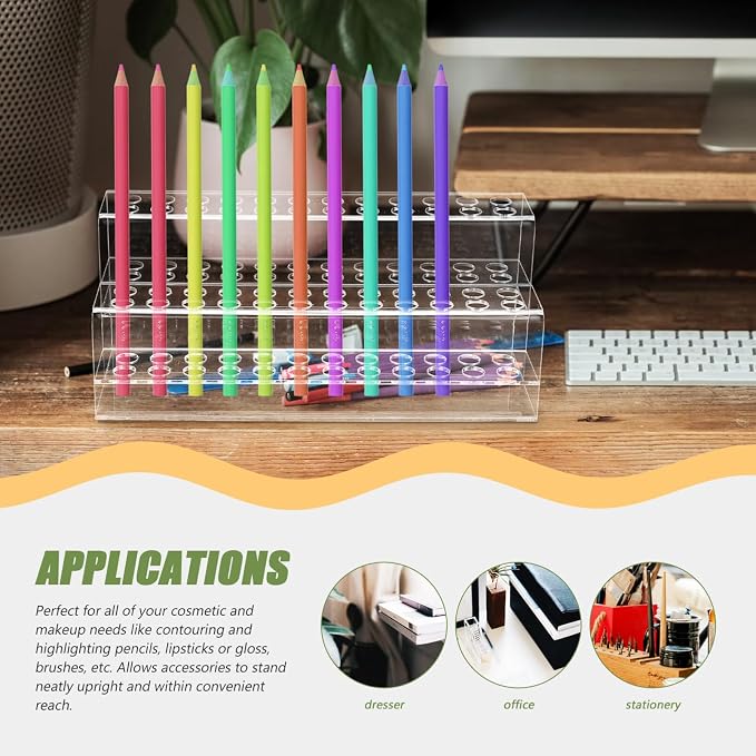 Tofficu Acrylic Multi-Slot Pen Display Holder, 48-Slots Transparent Desk Organizer for Pens, Markers & Brushes, Clear Acrylic Stand for Home Office & Art Supplies