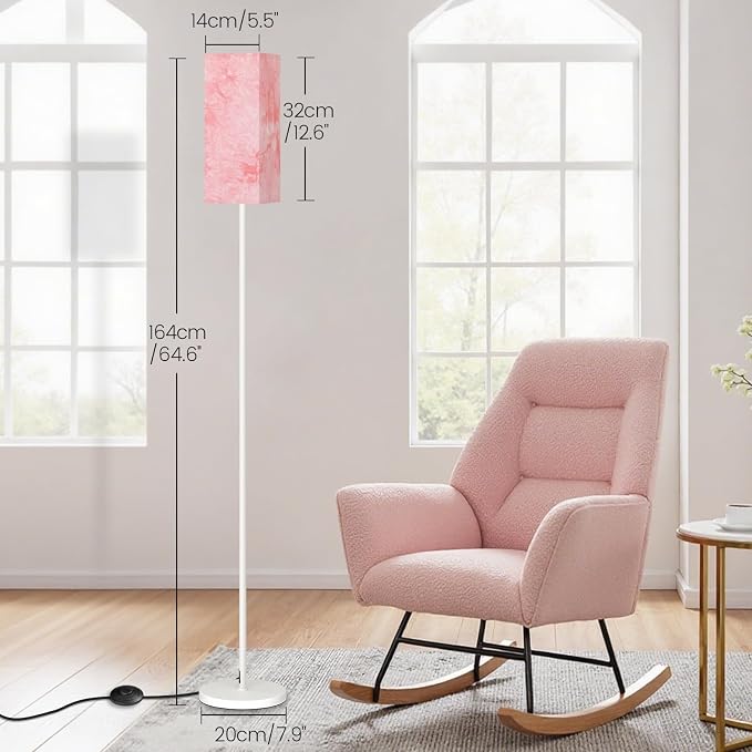 Floor Lamp, Pole Lamp with Foot Switch, Modern Standing Lamp, Minimalist Freestanding Lamp (Bulb Not Included), for Living Room, Bedroom Office ETL Listed, White and Sakura Pink WCP07LD05