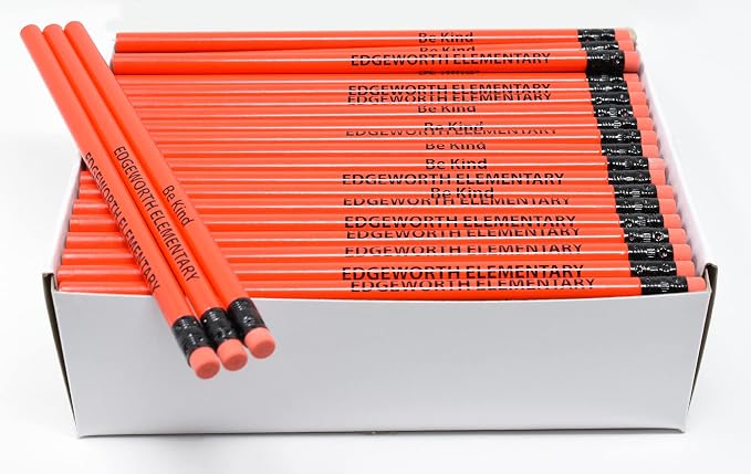 Pencil Guy Promotional Personalized Imprinted Red Neon Round Pencils- 500 per box. 6 colors to choose from!