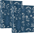 Navy Blue Retro Botanical Flower Binder 3 Ring 1.5 Inch Binder with Clipboard&Pockets, Hardcover Binders Heavy Duty Large File Folder for Office School Supplies - Holds 200 Sheets,2 PC