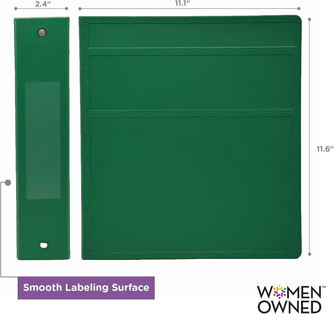Carstens 2-Inch Heavy Duty 3-Ring Binder - Side Opening, Leaf Green, Durable Plastic, No-Gap Rings, Waterproof Cover, No Pockets, Holds 300 US Letter Sheets, BPA-Free, Made in USA (2844-3R) Case of 16
