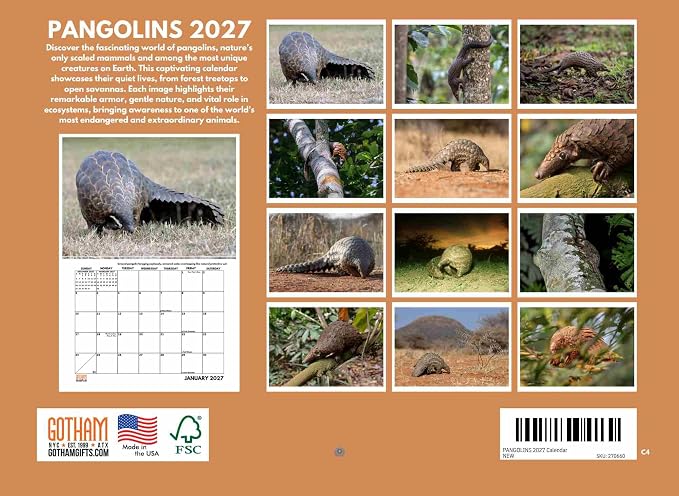 Pangolin Calendar 2027 Monthly Wall Calender 12 Month