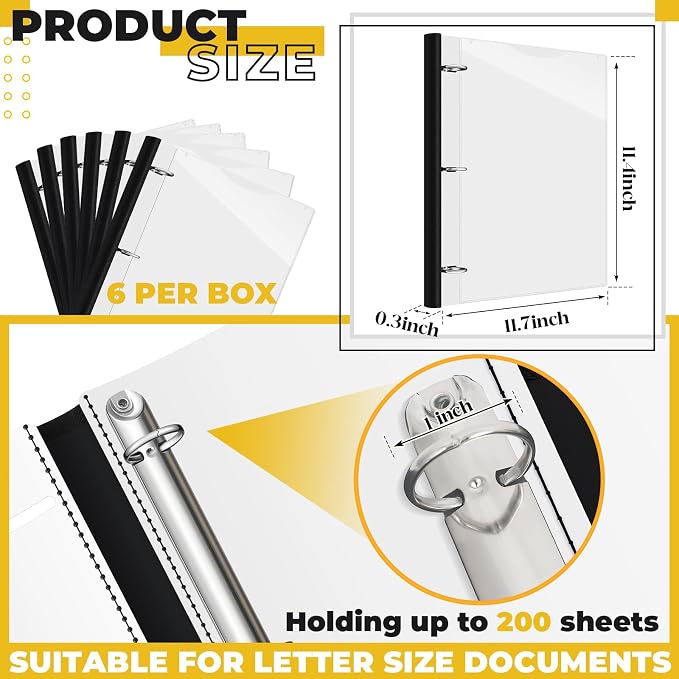 Henoyso 6 Pcs 1 Inch Telescoping 3 Ring Binder with Expandable Telescoping Spine 200 Sheets Capacity with Clear Front Cover 3 Round Rings Flexible Plastic Notebook Binder for School, Office(White)