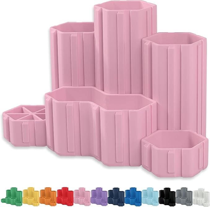 Glassboard Studio Hexaflex Organizer Set - Pen and Pencil Holder for Desk, Versatile Hexagon Design, Adjustable Dividers, 12 Color Options - Desk and Office Organization (Blush Pink)