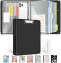 3 Ring Binder Organizer, 1 Inch Three Ring Binders with Clipboard, 5-Tabs Pockets Dividers, Transparent Plastic Folder, Pen Loop, 18 Divider Stikers, BVSSX Decorative Binder,Black, Letter Size