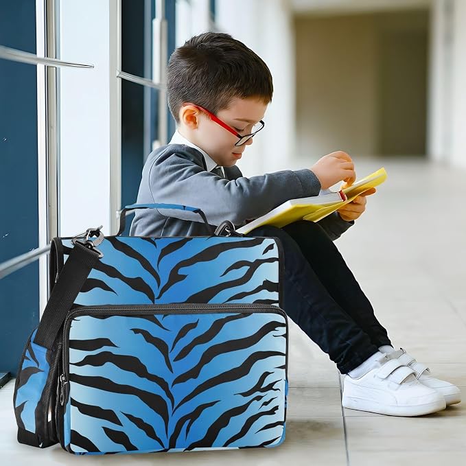 Tiger Zebra Print Blue Black 3 Ring Binder Bag 1.5 inch Binder Organizer with Zipper Shoulder Strap 500 Sheet Documents Storage for School Office
