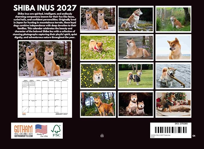Shiba Inu Calendar 2027 Monthly Wall Calender 12 Month