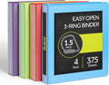 Oxford 1.5 Inch Binders, 4 Pack, 3 Ring Binder, ONE-Touch Easy Open D-Rings, Holds 375 Sheets, Non-Stick, PVC-Free, Three Ring Binders for Organization and Presentations, Assorted Colors