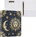 3 Ring Binder, Golden Sun Moon Stars Boho File Folder Holds 200 Sheets File Storage for Women Men School Office Supplie