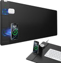 Wireless Charging Mouse Pad with Foldable Phone Holder, 31.5"x15.8", Black | Large Desk Mat for Laptop/Keyboard, Waterproof Ultra-Smooth Surface, Non-Slip Base