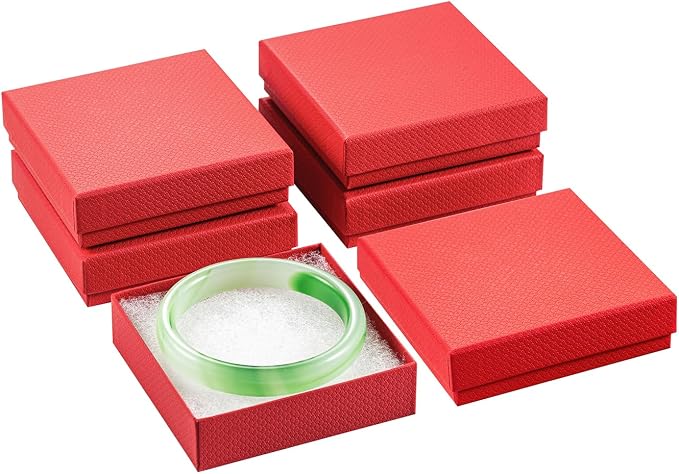 Magicool 20 Pack 3.5x3.5x1 Inch Red Cardboard Jewelry Boxes, Gift Boxes with Lids and Cotton, Perfect for DIY, Wedding, Engagement, Mother's Day, Birthday