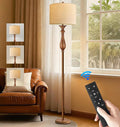 Wood Floor Lamps for Living Room Farmhouse Boho Floor Lamp with Remote Control & 3 Color Temperature,Dimmable Vintage Floor Lamp Mid Century Modern Standing Lamp Pole Tall Floor Lamp Bedroom Corner