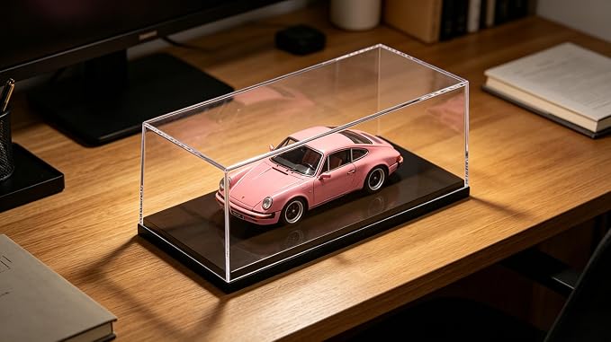 Model Car Display Case for 1:18 Scale Diecast Cars, Clear Acrylic Stackable Showcase Box for Toys & Memorabilia, Dustproof Collector Storage with Black Base, 13.4 x 6.4 x 5.5 Inch