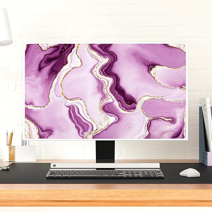 Baocicco Violet Gold Marble Waterproof Weatherproof and Dust-Proof TV Screen Cover 55 Inch for Home Office Creative TV Covers for TVs Screen Anti-Static Dustproof Protective