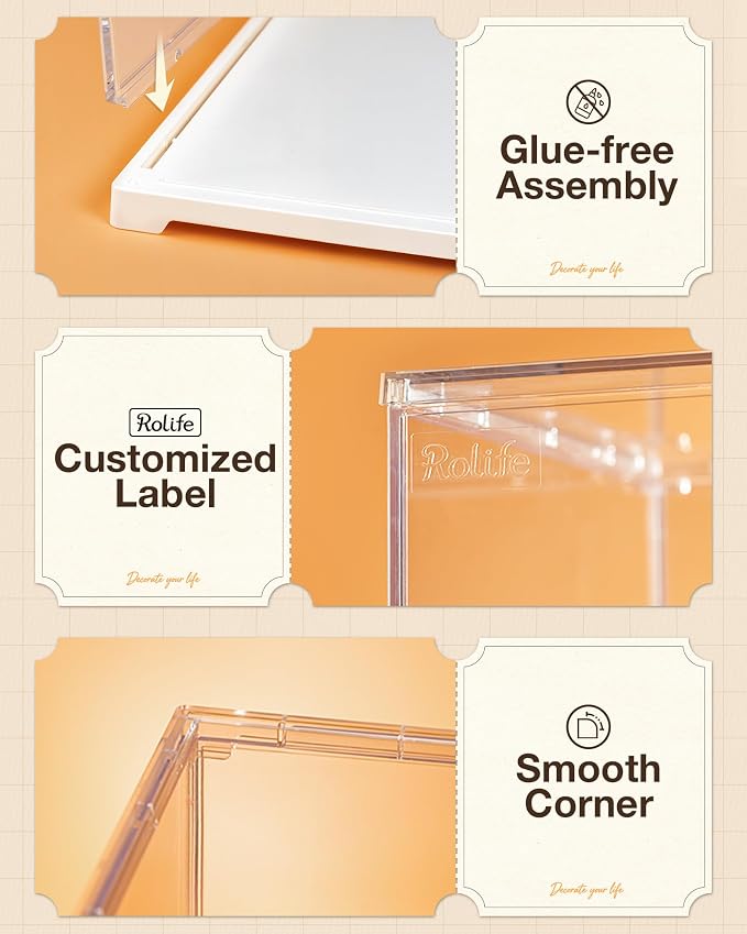 Rolife Display Box for Hobby Collectibles | Tool-free Assembly, Clear Acrylic Display Case for Book Nook, Dust Cover Showcase Clear Stackable Storage Bin