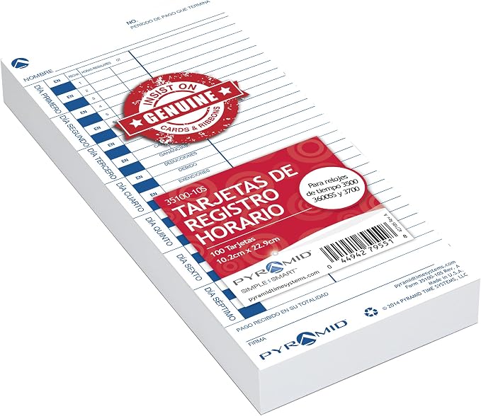 Pyramid Time Systems 35100-10S Spanish Time Cards, 100 Pack