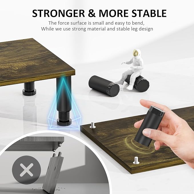 Dual Monitor Stand Riser, Monitor Stand with Adjustable Length and Angle, Wood Monitor Stand for Desk, Monitor Riser for 2 Monitors with Storage Space