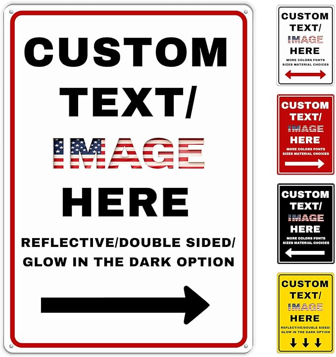 Custom Directional Arrow Sign Large, 30''x24'' Glow in the Dark/Reflective Option, Personalized Metal Address Plaque, Customize for Business Logo, Office, Home, Yard, Outdoor