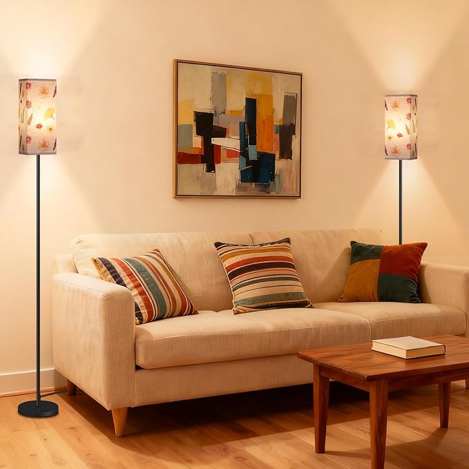 64.6" Floor Lamp, Pole Lamp with Foot Switch, Modern Standing Lamp, Minimalist Freestanding Lamp (Bulb Not Included), for Living Room, Bedroom Office ETL Listed, Black and Printed X07LD05