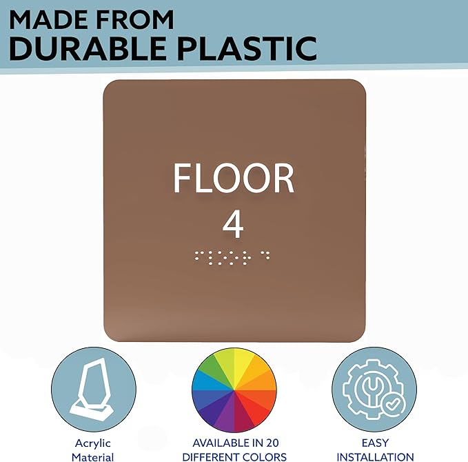 Cold Blue ADA Floor 4 Sign with Braille – Made from Durable Acrylic and Ready to Mount
