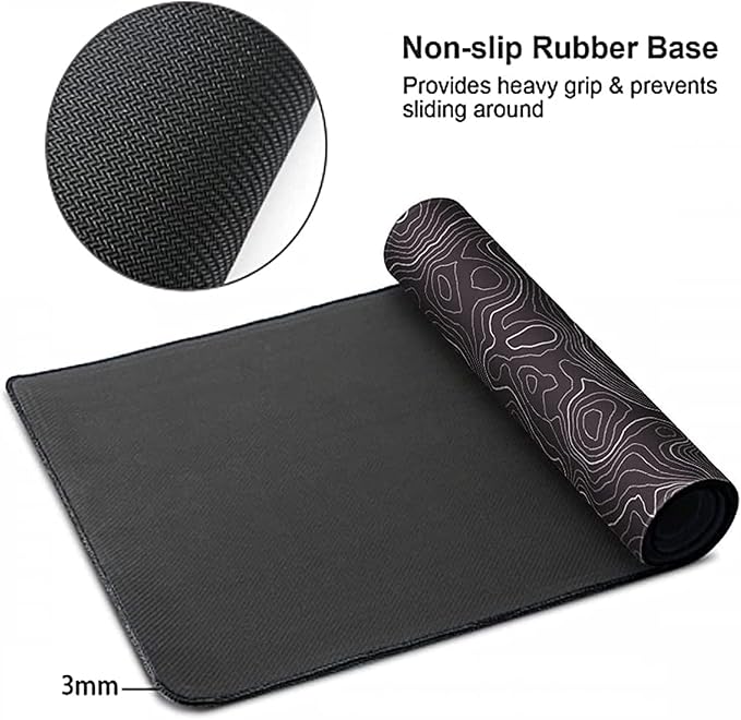 Large Mouse Pad Mat 35x17 Inch, XXXL Gaming Mouse Pad Topographic Map Lines | Extended Desk Mat with Non-Slip Rubber Base, Geographic Contour Topographic Design Mousepad for Gaming, Office, Laptop & PC