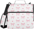 Aslsiy Zipper Binder Bag for Girls Boys Cute Coquette Pink Bow 1.5 inch 3-Ring Binder Organizer White with Shoulder Strap for School Office Supplies