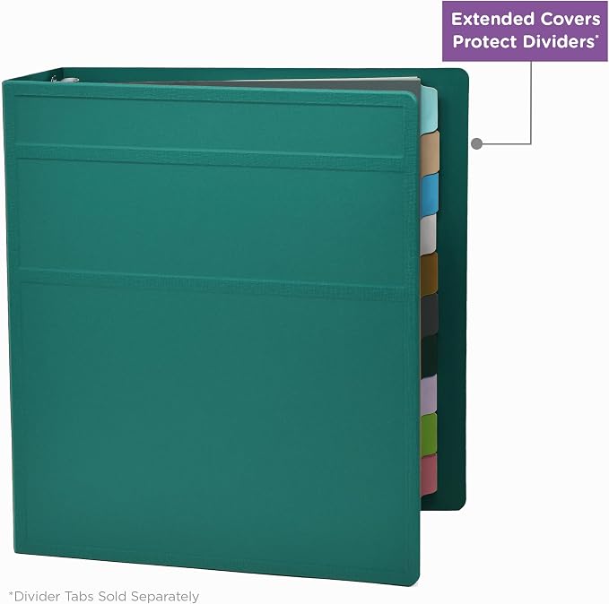 Carstens 2-Inch Heavy Duty 3-Ring Binder - Side Opening, Teal, Durable Plastic, Precision No-Gap Rings, Waterproof Covers, No Pockets, Holds 300 Letter-Sized Sheets, BPA-Free, Made in USA (5822-3R)