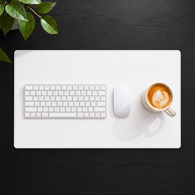 AFIING Cork Desk Mat 35.4" x 17", Dual-Sided Natural Cork & PU Leather Desk Pad, Non-Slip Waterproof Large Mouse Pad for Office, Home & Gaming, White