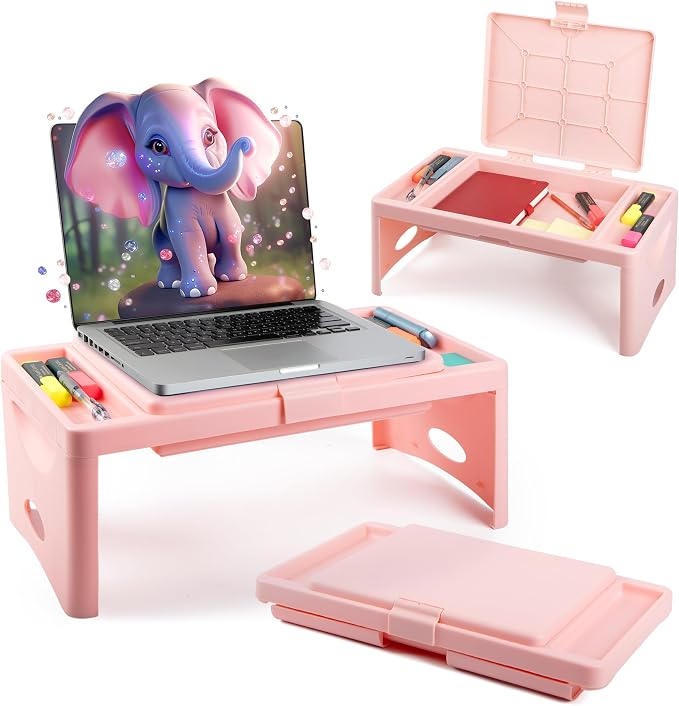 Loddie Doddie Lap Desk, Folding Desk, Portable Table, Blush, 9.75" x 12" | Trays & Pocket Keep Essentials Close, 2 lb Easy to Carry, Sturdy Plastic & Alloy Steel, Bed Desk, Bed Tray, Lap Desk for Kids